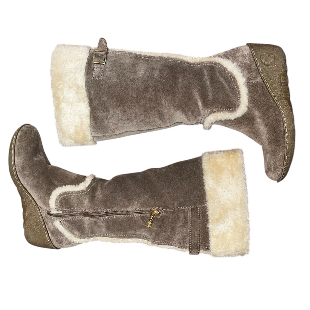 Guess Jefter Taupe Natural Suede Olive Green Tall Wedge Heel Boots Size 7.5 - Picture 8 of 13